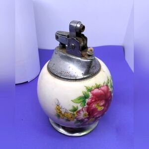 Vintage Floral Tabletop Cigarette Lighter Mid Century Made in Japan